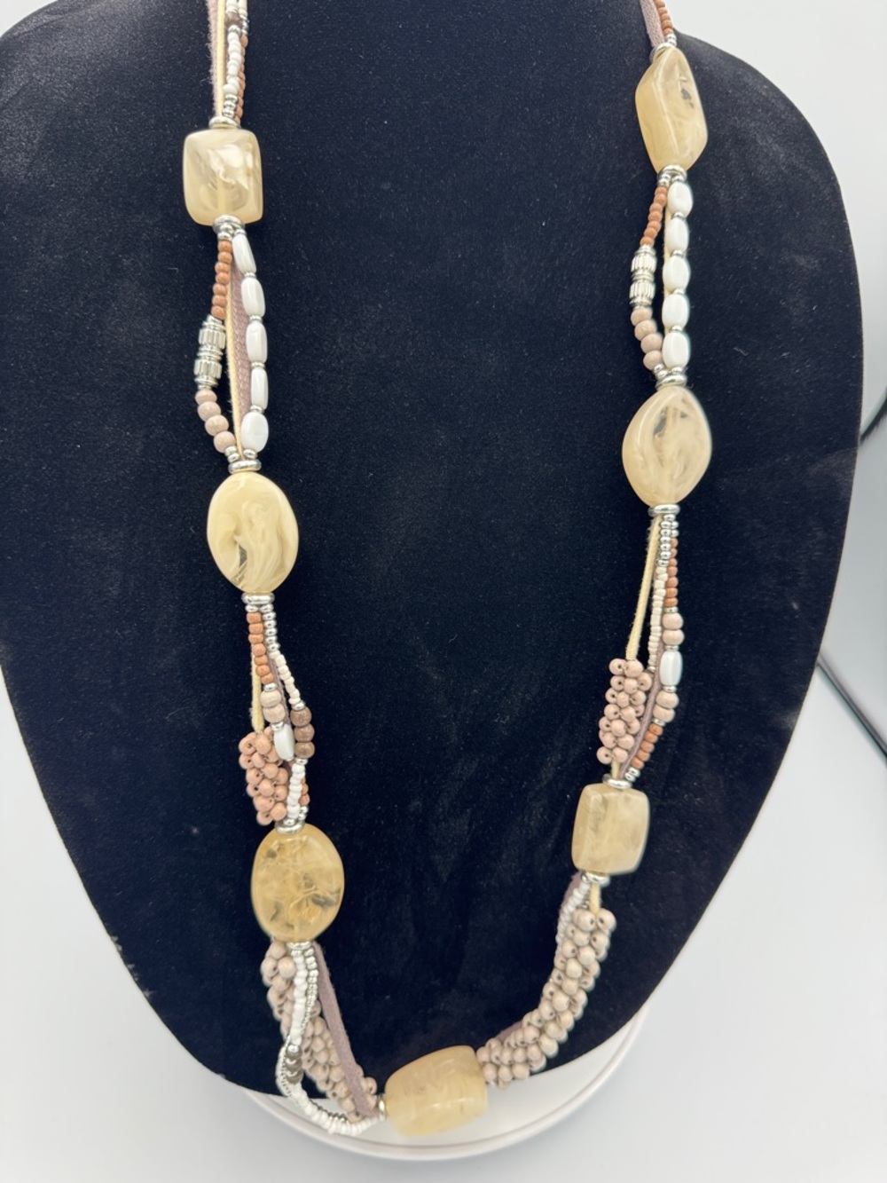 Chico's Neutral Beige Multi-Strand Beaded Necklace